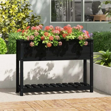Jardinera con estante madera maciza pino negro 111,5x34,5x81 cm de vidaXL, Maceteros y jardineras - Ref: Foro24-823770, Preci...