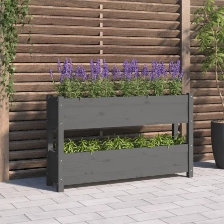 Jardinera de madera maciza de pino gris 112x25x66 cm de vidaXL, Maceteros y jardineras - Ref: Foro24-823929, Precio: 80,66 €,...