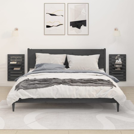 Estantes mesitas de pared 2 uds madera maciza de pino gris en Estanterías | Comprar online en Foru.es