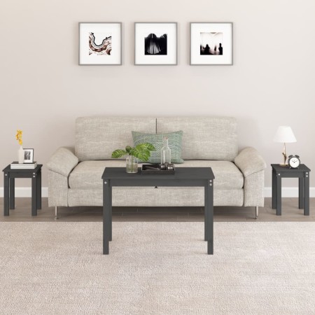 Mesas apilables 3 piezas madera maciza de pino gris en Mesas auxiliares | Comprar online en Foru.es