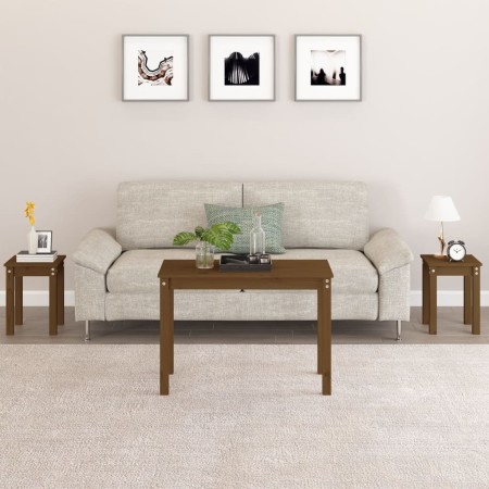 Mesas apilables 3 piezas madera maciza de pino marrón miel en Mesas auxiliares | Comprar online en Foru.es