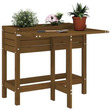 Jardinera con tapa plegable madera maciza de pino marrón miel en Macetas y jardineras | Comprar online en Foru.es