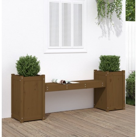 Banco con jardineras madera maciza pino marrón miel 180x36x63cm en Bancos de jardín | Comprar online en Foru.es