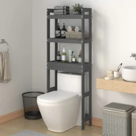 Estante de baño madera maciza de pino gris 63x26x171 cm de vidaXL, Toalleros - Ref: Foro24-824660, Precio: 74,86 €, Descuento: %