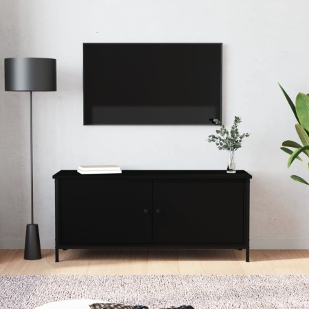 Mueble TV con puertas madera contrachapada negro 102x35x45 cm en Muebles TV | Comprar online en Foru.es