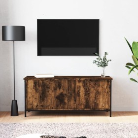 Mueble TV con puertas contrachapada roble ahumado 102x35x45 cm en Muebles TV | Comprar online en Foru.es
