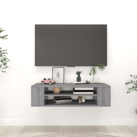 Mueble de TV colgante madera contrachapada gris 100x30x26,5 cm en Muebles TV | Comprar online en Foru.es