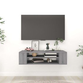 Mueble de TV colgante madera contrachapada gris 100x30x26,5 cm en Muebles TV | Comprar online en Foru.es