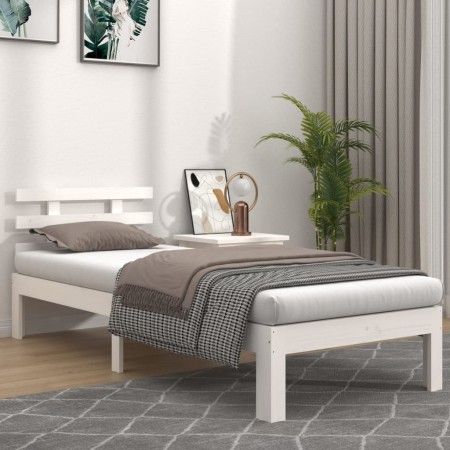 Estructura de cama madera maciza blanco 90x200 cm de vidaXL, Camas y somieres - Ref: Foro24-814740, Precio: 101,87 €, Descuen...
