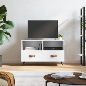 Mueble de TV madera contrachapada blanco brillo 80x36x50 cm en Muebles TV | Comprar online en Foru.es