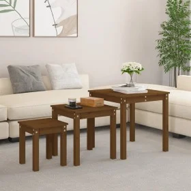 Mesas apilables 3 piezas madera maciza de pino marrón miel de vidaXL, Mesas auxiliares - Ref: Foro24-824976, Precio: 67,55 €,...