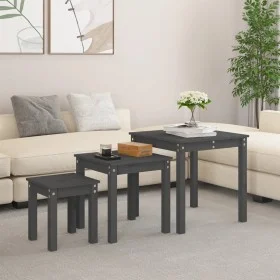 Mesas apilables 3 piezas madera maciza de pino gris de vidaXL, Mesas auxiliares - Ref: Foro24-824975, Precio: 75,01 €, Descue...