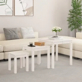 Mesas apilables 3 piezas madera maciza de pino blanco de vidaXL, Mesas auxiliares - Ref: Foro24-824974, Precio: 82,75 €, Desc...