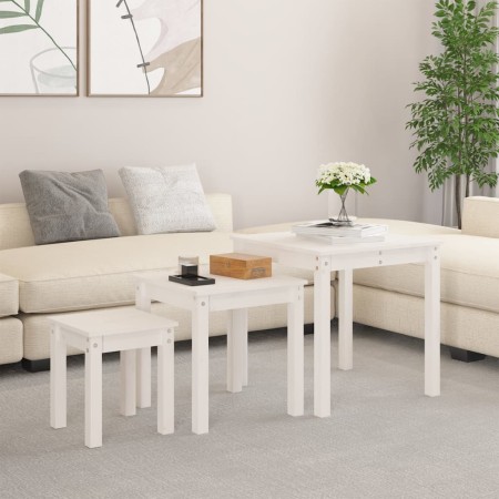 Mesas apilables 3 piezas madera maciza de pino blanco de vidaXL, Mesas auxiliares - Ref: Foro24-824974, Precio: 83,53 €, Desc...