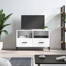 Mueble de TV madera contrachapada blanco brillo 80x36x50 cm en Muebles TV | Comprar online en Foru.es