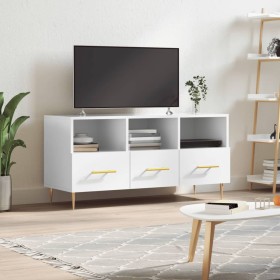 Mueble de TV madera contrachapada blanco brillo 102x36x50 cm en Muebles TV | Comprar online en Foru.es