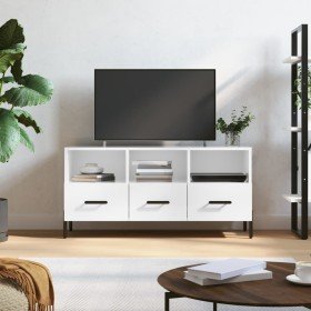 Mueble de TV madera contrachapada blanco brillo 102x36x50 cm en Muebles TV | Comprar online en Foru.es