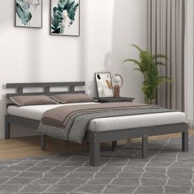 Estructura de cama madera maciza gris King Size 150x200 cm de vidaXL, Camas y somieres - Ref: Foro24-814761, Precio: 156,37 €...