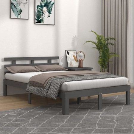 Estructura de cama madera maciza gris King Size 150x200 cm de vidaXL, Camas y somieres - Ref: Foro24-814761, Precio: 156,37 €...