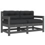 Sillones de jardín con cojines 2 uds madera maciza de pino gris de vidaXL, Sofás modulares de exterior - Ref: Foro24-825592, ...
