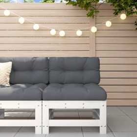 Sofá central con cojines madera maciza de pino blanco de vidaXL, Sofás modulares de exterior - Ref: Foro24-825661, Precio: 84...