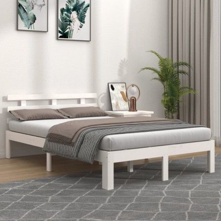 Estructura de cama de madera maciza blanco 160x200 cm de vidaXL, Camas y somieres - Ref: Foro24-814765, Precio: 147,54 €, Des...