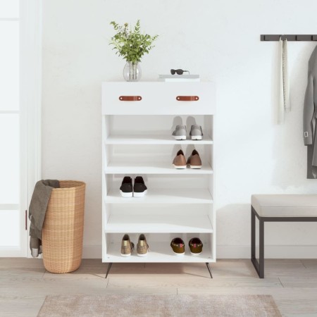 Mueble zapatero madera contrachapada blanco brillo 60x35x105 cm en Armarios y almacenamiento | Comprar online en Foru.es