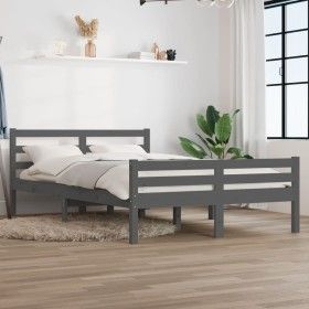 Estructura de cama de madera maciza gris 140x190 cm de vidaXL, Camas y somieres - Ref: Foro24-814801, Precio: 123,60 €, Descu...