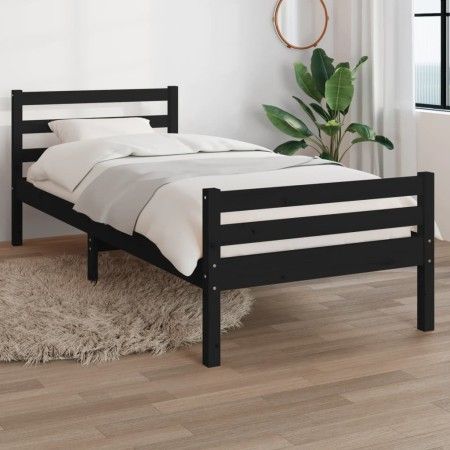 Estructura de cama madera maciza negro 90x200 cm de vidaXL, Camas y somieres - Ref: Foro24-814808, Precio: 106,94 €, Descuent...