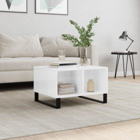 Mesa de centro madera contrachapada blanco brillo 60x50x36,5 cm en Mesas de centro | Comprar online en Foru.es