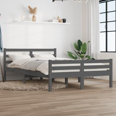 Estructura de cama madera maciza gris 120x200 cm de vidaXL, Camas y somieres - Ref: Foro24-814816, Precio: 118,82 €, Descuent...
