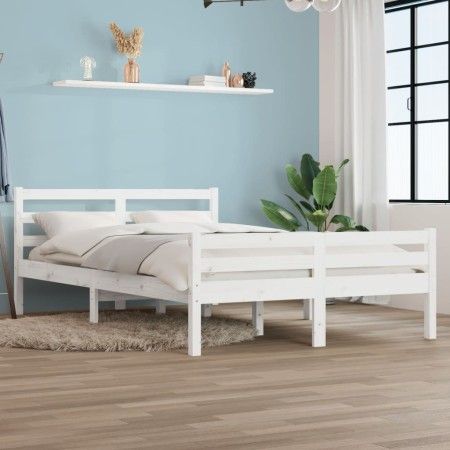 Estructura de cama madera maciza blanca King Size 150x200 cm de vidaXL, Camas y somieres - Ref: Foro24-814825, Precio: 152,00...