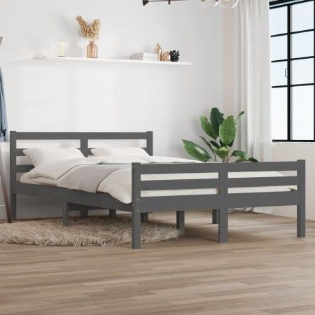 Estructura de cama madera maciza gris King Size 150x200 cm de vidaXL, Camas y somieres - Ref: Foro24-814826, Precio: 146,94 €...
