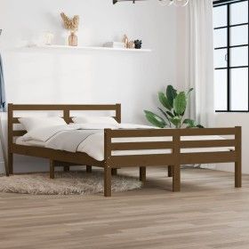 Estructura de cama madera maciza King marrón miel 150x200 cm de vidaXL, Camas y somieres - Ref: Foro24-814827, Precio: 154,18...