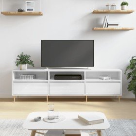 Mueble de TV madera contrachapada blanco brillo 150x30x44,5 cm en Muebles TV | Comprar online en Foru.es