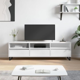 Mueble de TV madera contrachapada blanco brillo 150x30x44,5 cm en Muebles TV | Comprar online en Foru.es