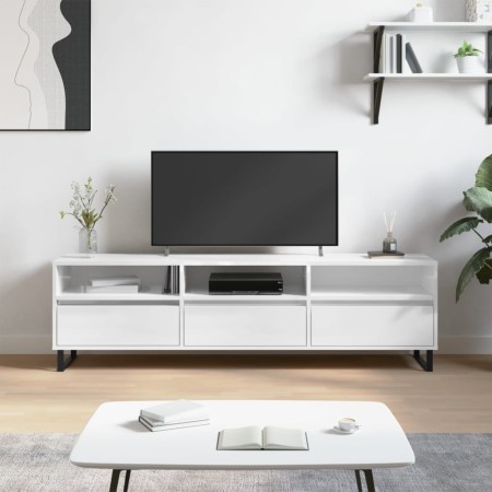 Mueble de TV madera contrachapada blanco brillo 150x30x44,5 cm en Muebles TV | Comprar online en Foru.es