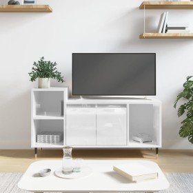 Mueble de TV madera contrachapada blanco brillo 100x35x55 cm en Muebles TV | Comprar online en Foru.es