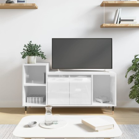 Mueble de TV madera contrachapada blanco brillo 100x35x55 cm en Muebles TV | Comprar online en Foru.es