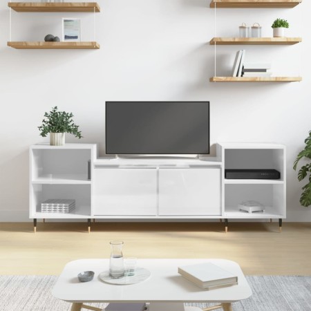 Mueble para TV madera contrachapada blanco brillo 160x35x55 cm en Muebles TV | Comprar online en Foru.es