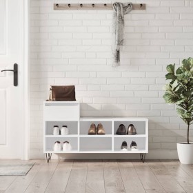 Mueble zapatero madera contrachapada blanco brillo 102x36x60 cm en Zapateros y organizadores de calzado | Comprar online en Foru