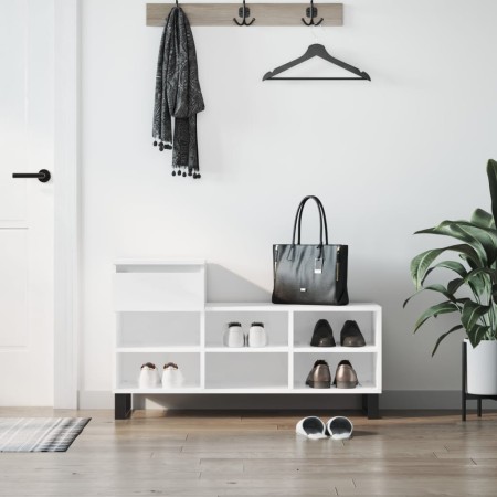 Mueble zapatero madera contrachapada blanco brillo 102x36x60 cm en Zapateros y organizadores de calzado | Comprar online en Foru