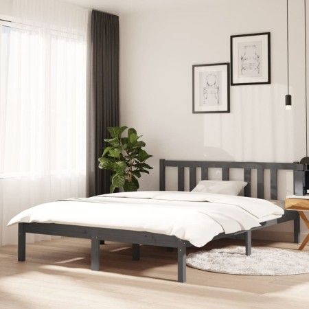 Estructura de cama madera maciza gris doble 135x190 cm de vidaXL, Camas y somieres - Ref: Foro24-814861, Precio: 134,00 €, De...