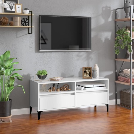 Mueble de TV madera contrachapada blanco brillo 100x34,5x44,5cm en Muebles TV | Comprar online en Foru.es