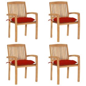 Sillas de jardín apilables 4 uds madera de teca con cojines en Sillas de jardín | Comprar online en Foru.es
