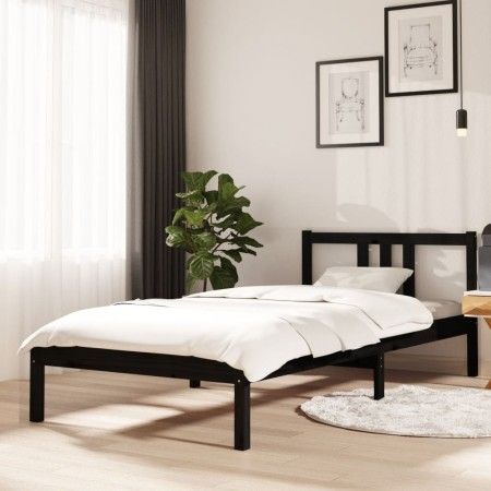 Estructura de cama madera maciza negro 90x200 cm de vidaXL, Camas y somieres - Ref: Foro24-814873, Precio: 79,40 €, Descuento: %