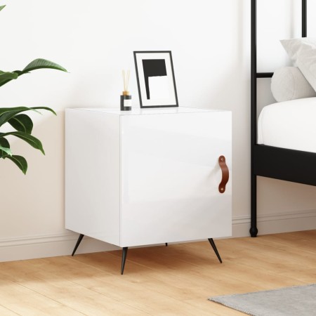 Mesita de noche madera de ingeniería blanco brillo 40x40x50 cm de vidaXL, Mesitas de noche - Ref: Foro24-827504, Precio: 37,0...
