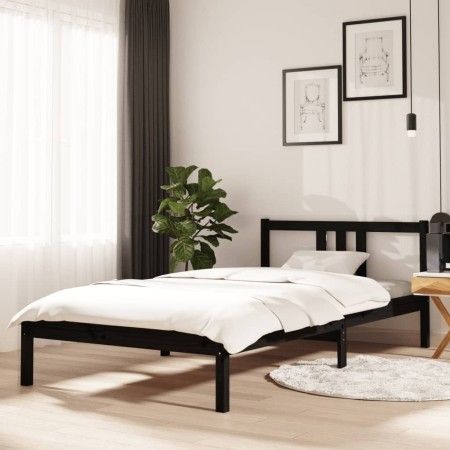 Estructura de cama madera maciza negro 100x200 cm de vidaXL, Camas y somieres - Ref: Foro24-814878, Precio: 89,20 €, Descuent...