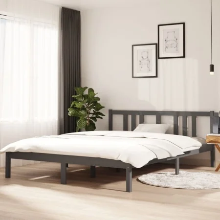Estructura de cama madera maciza gris King Size 150x200 cm de vidaXL, Camas y somieres - Ref: Foro24-814891, Precio: 142,03 €...