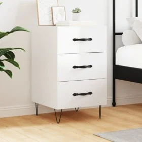 Mesita de noche madera de ingeniería blanco brillo 40x40x66 cm de vidaXL, Mesitas de noche - Ref: Foro24-827654, Precio: 64,8...